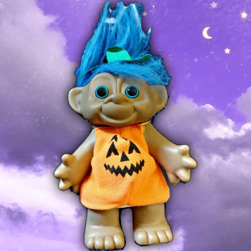 Cute Vintage Halloween Pumpkin Troll Doll
